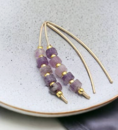 Gold Wishbone Threader Earrings with Amethyst