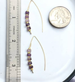Gold Wishbone Threader Earrings with Amethyst