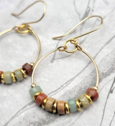 Gold Hoop Earrings with Earth Tone Jasper Earrings