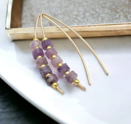 Gold Wishbone Threader Earrings with Amethyst