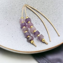 Gold Wishbone Threader Earrings with Amethyst