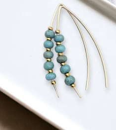 Handmade Gold Earrings with Unique Turquoise Gold Dust Beads
