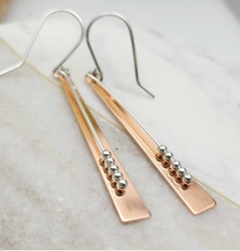 Long Bar Copper and Silver Earrings
