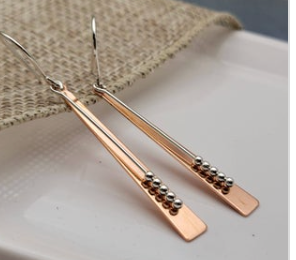 Long Bar Copper and Silver Earrings