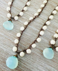 TWIST Faceted Aqua Blue Chalcedony Drop with Czech Crystal