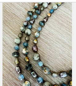 TWIST Denim Beach Wrap Crocheted Necklace With Stones And Pearls