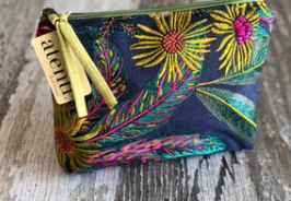 Flora  Pouch, Embroidered Zippered Clutch