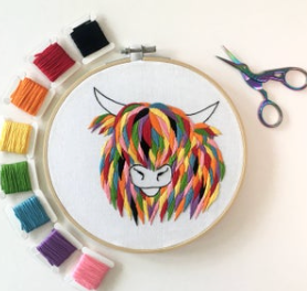 Highland Cow Embroidery Kit: Simple kit - no hoop
